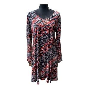 Westport 1962 dressbarn Floral Shift Dress Bell Sleeves Ribbon Tie Back